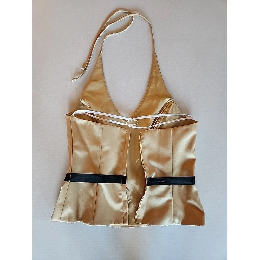 VTG Xscape Womens Halter Top Sz 8 Y2K Satin Coquette Going Out Champagne Gold - Picture 5 of 10